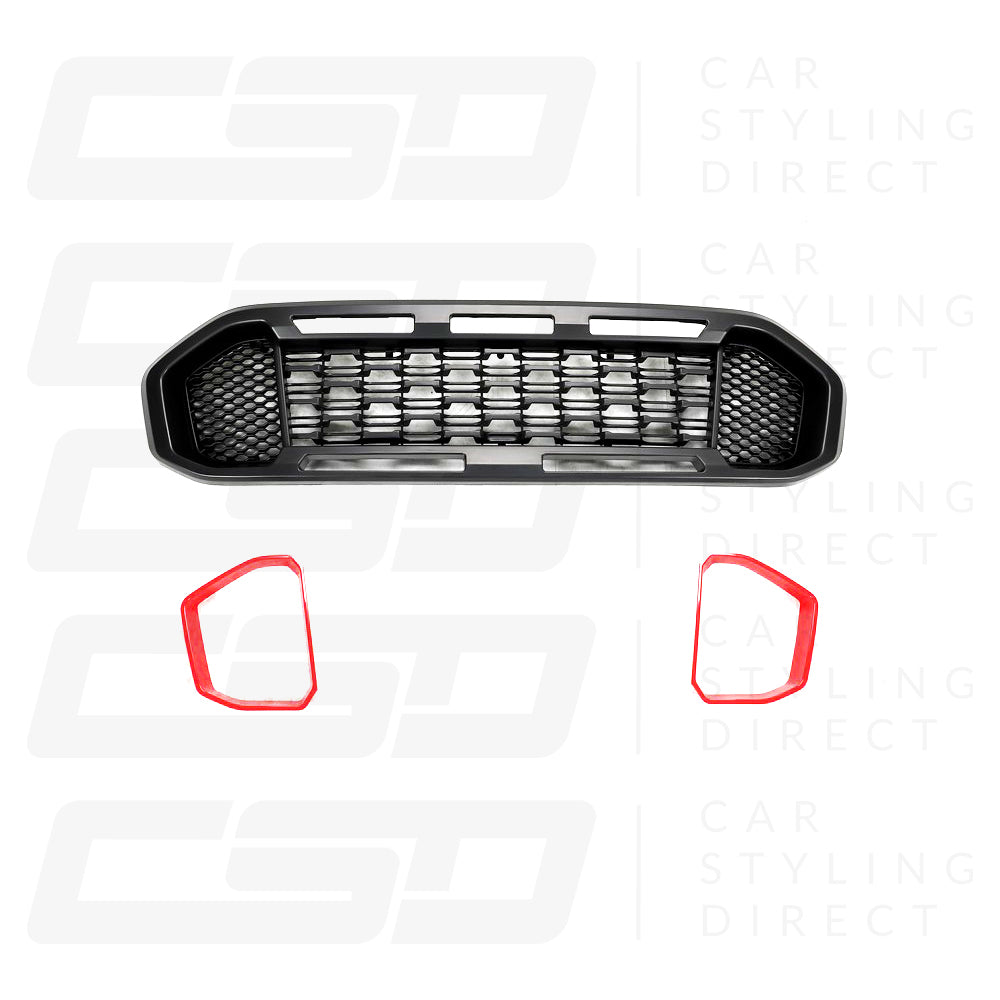 FORD RANGER T8 MATTE BLACK GRILLE STYLE (2019-2022) RED INSERTS