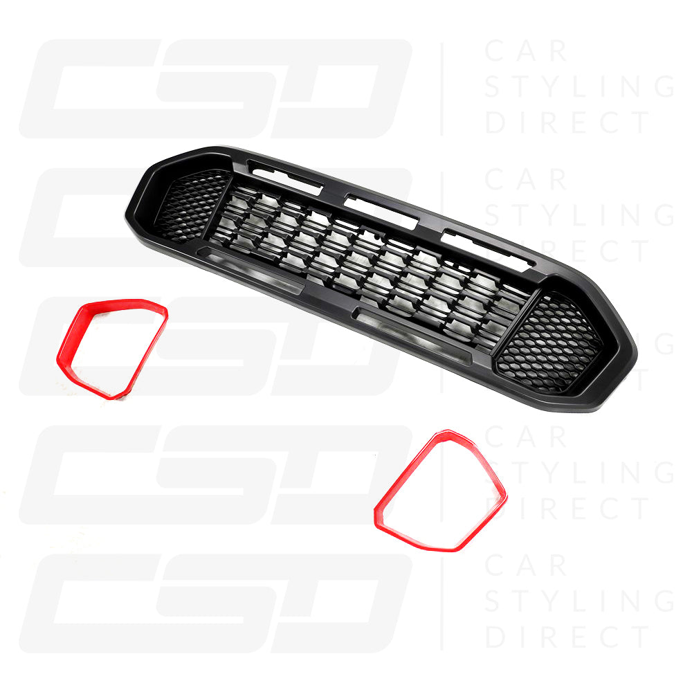 FORD RANGER T8 MATTE BLACK GRILLE STYLE (2019-2022) RED INSERTS