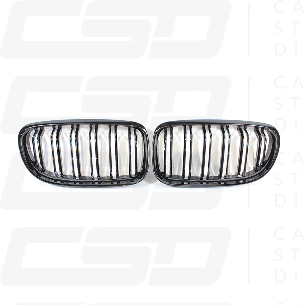 BMW E90 3 SERIES LCI DOUBLE SLAT GLOSS BLACK BLACK GRILLES (2008-2011)