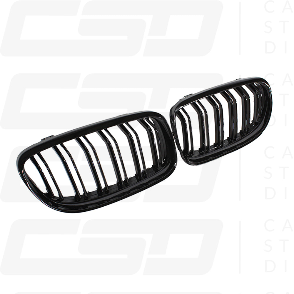 BMW E90 3 SERIES LCI DOUBLE SLAT GLOSS BLACK BLACK GRILLES (2008-2011)