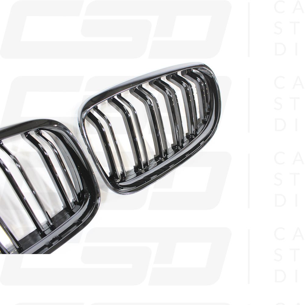 BMW E90 3 SERIES LCI DOUBLE SLAT GLOSS BLACK BLACK GRILLES (2008-2011)