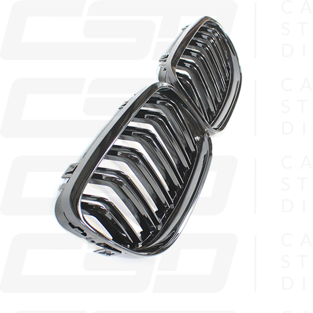 BMW E90 3 SERIES LCI DOUBLE SLAT GLOSS BLACK BLACK GRILLES (2008-2011)